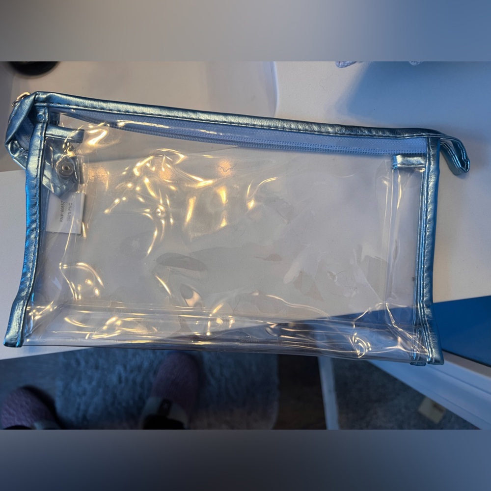 Clear and Blue Trim Cosmetic Bag